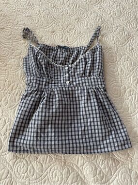 Brandy Melville Blue & White Gingham Tie-back Tank Top